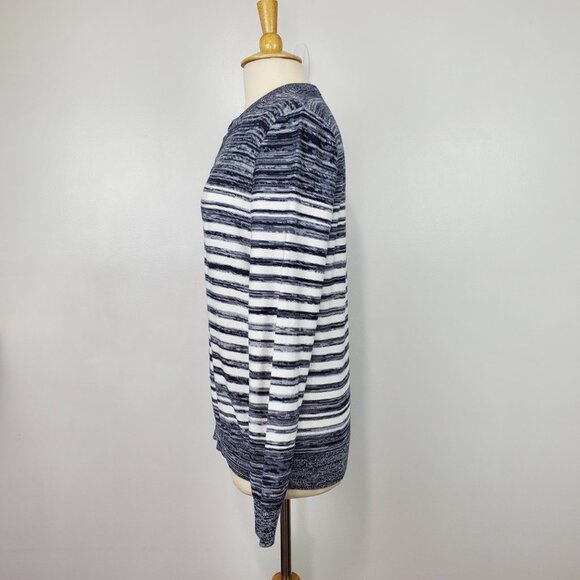 Express Black Gray White Striped Preppy Partial Button Front Sweater Top Size M - Picture 6 of 13